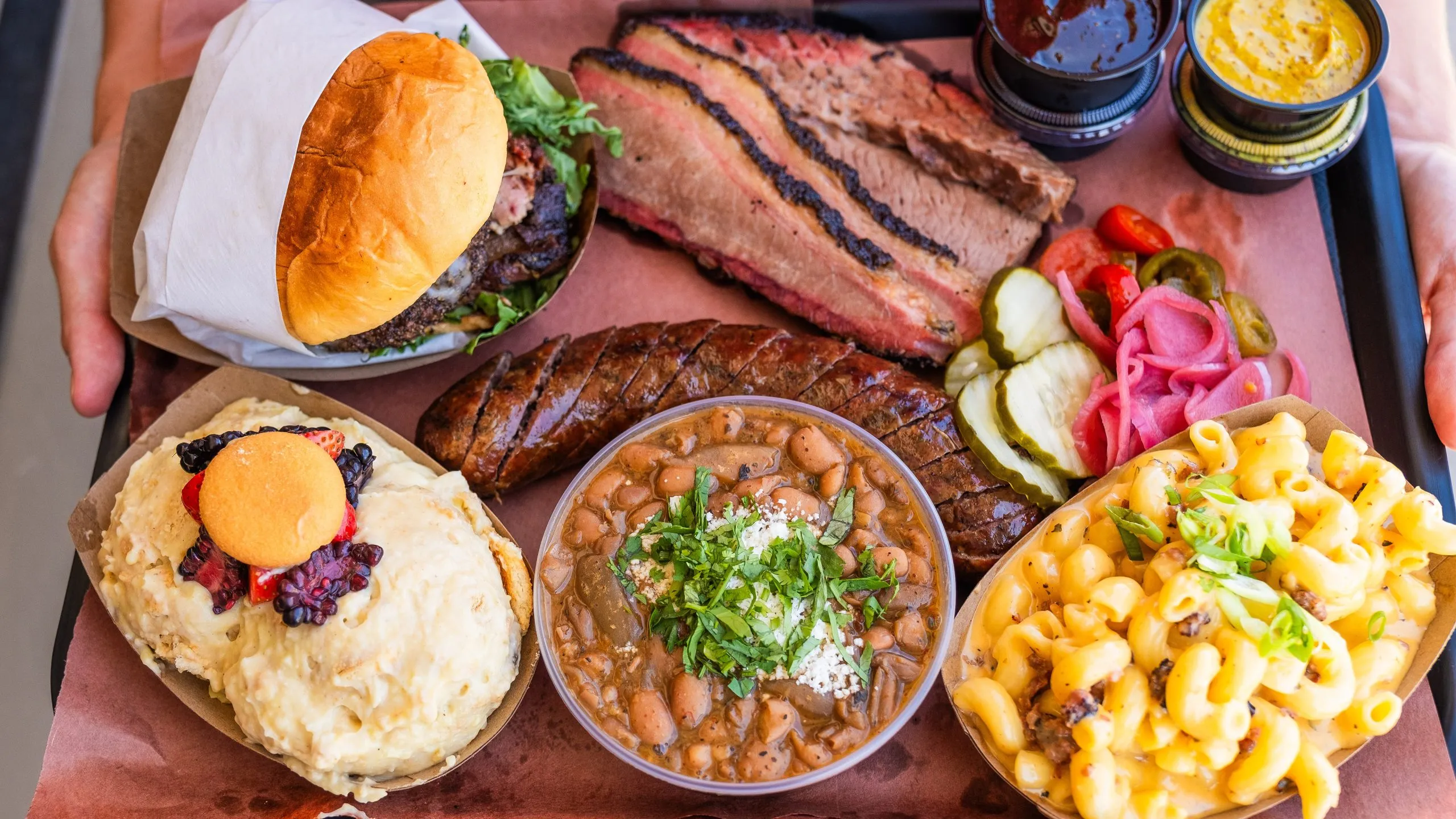 BBQ spread with meat and sides